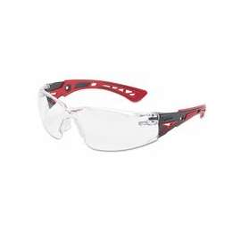 Rush+ Series Safety Glasses, Clear Lens, Anti-Fog/Anti-Scratch, Gray/Red Temple