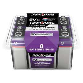 Lithium Batteries, 9V, 8/Pack
