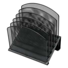 Metal Mesh Tiered File Sorter, 5 Sections, Letter to Legal Size Files, 11.25" x 7.5" x 11.25", Black