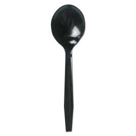 Mediumweight Polystyrene Cutlery, Soup Spoon, Black, 1000/Carton