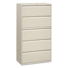 Five-Drawer Lateral File Cabinet, 36w x 18d x 64.25h, Light Gray