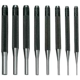 8 Pc. Drive Pin Punch Sets, Round, English, Plastic Case