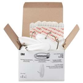 General Purpose Hooks, Metal, White, 5 lb Cap, 14 Hooks and 24 Strips/Pack