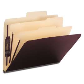 Colored Top Tab Classification Folders, 2 Dividers, Letter Size, Maroon, 10/Box