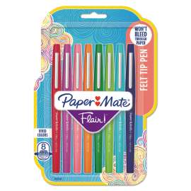 Flair Felt Tip Stick Porous Point Marker Pen, 0.7mm, Assorted Ink/Barrel, 8/Pack
