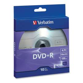 DVD+R Recordable Disc, 4.7GB, 16x, Silver, 10/Pack