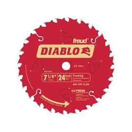 Diablo D0724A Circular Saw Blade, 7-1/4 in Dia, 5/8 in Arbor, 24-Teeth, Carbide Cutting Edge