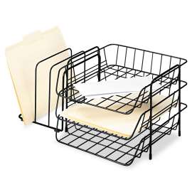 Wire Triple Tray With Sorter, 6 Sections, Letter Size Files, 17.75" x 12.63" x 8.38", Black