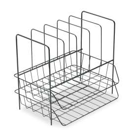 Wire Double Tray with Vertical Sorter, 7 Sections, Letter Size Files, 13.75" x 10.13" x 12.5", Black