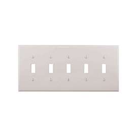 Eaton Wiring Devices PJ5W Wallplate, 10-1/2 in L, 4.88 in W, 5 -Gang, Polycarbonate, White, High-Gloss