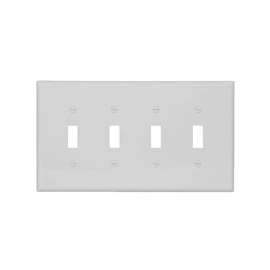 Eaton Wiring Devices PJ4W Wallplate, 4-7/8 in L, 8.56 in W, 4 -Gang, Polycarbonate, White, High-Gloss