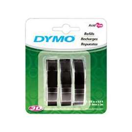 DYMO 1741670 Embossing Label, 9.8 ft L, 3/8 in W, Plastic, Black/White