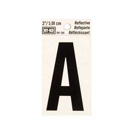 HY-KO RV-25/A Reflective Letter, Character: A, 2 in H Character, Black Character, Silver Background, Vinyl
