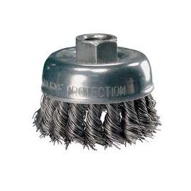 Mini Knot Cup Brush, 2 3/4 in Dia., 5/8-11 Arbor, .02 in Carbon Steel Wire