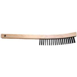 Curved Handle Scratch Brushes, 13 3/4 in, 4 X 19 Rows, SS Wire, Wood Handle