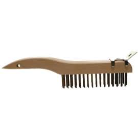 Shoe Handle Scratch Brushes, 10 1/4", 4X16 Rows, Carbon Steel Wire, Wood Handle