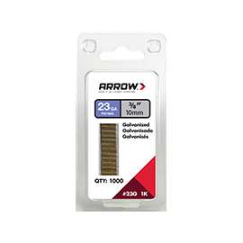 Arrow 23G10-1K Pin Nail, 3/8 in L, 23 Gauge, Galvanized Steel, Round Shank