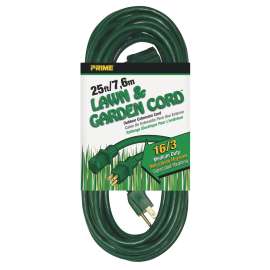 Prime EC880625 Extension Cord, 16 AWG Cable, 25 ft L, 13 A, 125 V, Green