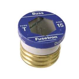 Bussmann T-15 Plug Fuse, 15 A, 125 V, 10 kA Interrupt, Plastic Body, Low Voltage, Time Delay Fuse