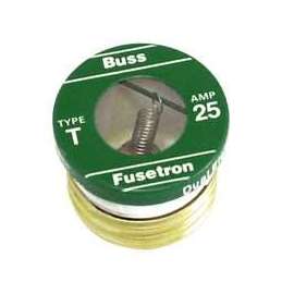 Bussmann T-25 Plug Fuse, 25 A, 125 V, 10 kA Interrupt, Plastic Body, Low Voltage, Time Delay Fuse