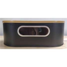 Plexon Bread Box for Kitchen Countertop with Bamboo Cutting Board Lid, 13" x 7" x 4.8" Metal Bread Storage Container Bin, Black