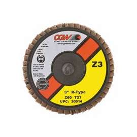 Flap Discs, Mini, Zirconia, Quick Change, Type R, 3 in, 60 Grit, 18,000 rpm