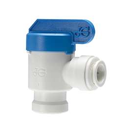 John Guest PPSV501222WP Elbow Shut-Off Valve, 3/8 x 1/4 in Connection, Tube x NPTF, 150 psi Pressure, Polypropylene Body