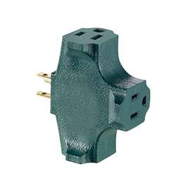 Leviton R07-00694-GRN Triple Tap Outlet Adapter, 2 -Pole, 15 A, 125 V, 3 -Outlet, NEMA: NEMA 5-15R, Green