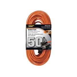 PowerZone Extension Cord, 16 AWG Cable, 5-15P Grounded Plug, 5-15R Grounded Receptacle, 50 ft L, 13 A, 125 V