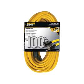 PowerZone Extension Cord, 12 AWG Cable, 100 ft L, 13 A, 125 V, Yellow