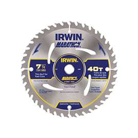 IRWIN MARATHON 24031 Circular Saw Blade, 7-1/4 in Dia, 5/8 in Arbor, 40-Teeth, Carbide Cutting Edge