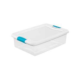 Sterilite 14968006 Latching Box, Plastic, Clear/White, 23-3/4 in L, 16 in W, 6-7/8 in H