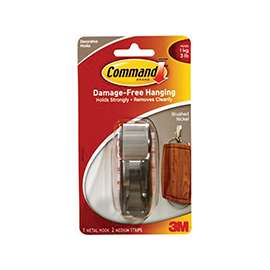 Command MR02-BN-ES Reflection Hook, 3 lb, 1-Hook, Metal, Brushed Nickel