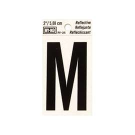 HY-KO RV-25/M Reflective Letter, Character: M, 2 in H Character, Black Character, Silver Background, Vinyl
