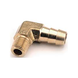 Anderson Metals 129E Series 757020-0604 Hose Elbow, 3/8 in, Barb, 1/4 in, MPT, Brass