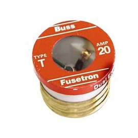 Bussmann BP/T-20 Plug Fuse, 20 A, 125 V, 10 kA Interrupt, Plastic Body, Low Voltage, Time Delay Fuse