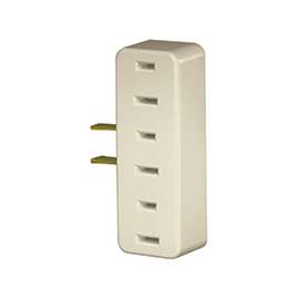 Leviton 001-00065-00I Triple Tap Outlet Adapter, 2 -Pole, 15 A, 125 V, 3 -Outlet, NEMA: NEMA 1-15R, Ivory