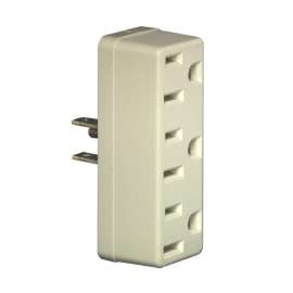 Leviton 006-00697-00I Triple Tap Outlet Adapter, 2 -Pole, 15 A, 125 V, 3 -Outlet, NEMA: NEMA 5-15R, Ivory