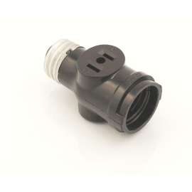 Leviton 002-01403-000 Adapter, 660 W, 2-Outlet, Bakelite, Black