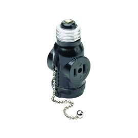 Leviton 007-01406-000 Lamp Holder Adapter, 660 W, 2-Outlet, Black