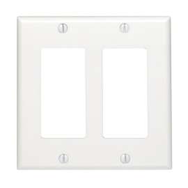 Decora 80409-W Wallplate, 4-1/2 in L, 4.56 in W, 2 -Gang, Thermoset Plastic, White, Smooth