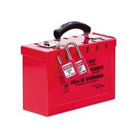 Group Lock Box, 9 1/4 in L x 6 in H x 3 3/4 in W, Steel, Red