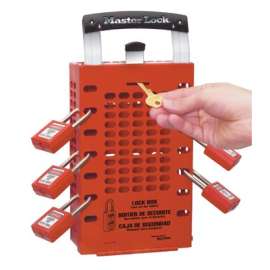 Latch Tight Lock Box, 3 1/2 in L x 12 3/4 in H x 6 3/8 in W, Steel, Red