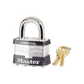 No. 5 Laminated Steel Pin Tumbler Padlocks, 3/8"Dia, 1"L X 15/16"W, Silver/Black