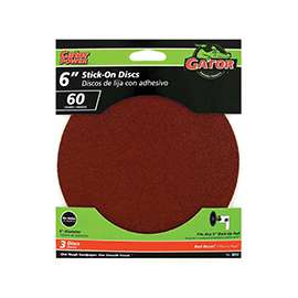 Gator 3012 Sanding Disc, 6 in Dia, 60 Grit, Coarse, Aluminum Oxide Abrasive, Pressure-Sensitive Adhesive Backing