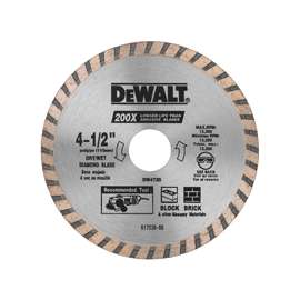 DeWALT DW4725 Circular Blade, 4-1/2 in Dia, 7/8 in Arbor, Diamond Cutting Edge