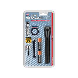 MagLite M2A01C Flashlight, 3 VDC, Incandescent Lamp, Alkaline Battery, Black