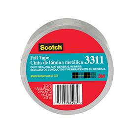 Scotch 3311-10A Foil Tape, 10 yd L, 2 in W, Aluminum Backing, Silver