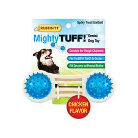 RUFFIN'IT 80653 Dental Dog Toy, Spiky Treat Barbell Toy