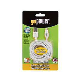 GetPower GP-XL-USB-L USB Charging and Sync Cable, White, 10 ft L